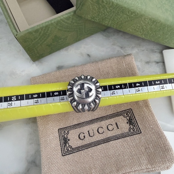 GUCCI AG925 Interlocking G GG Logo Ster Silver Signet Ring Size IT 13/ US 6.75 - Picture 3 of 16